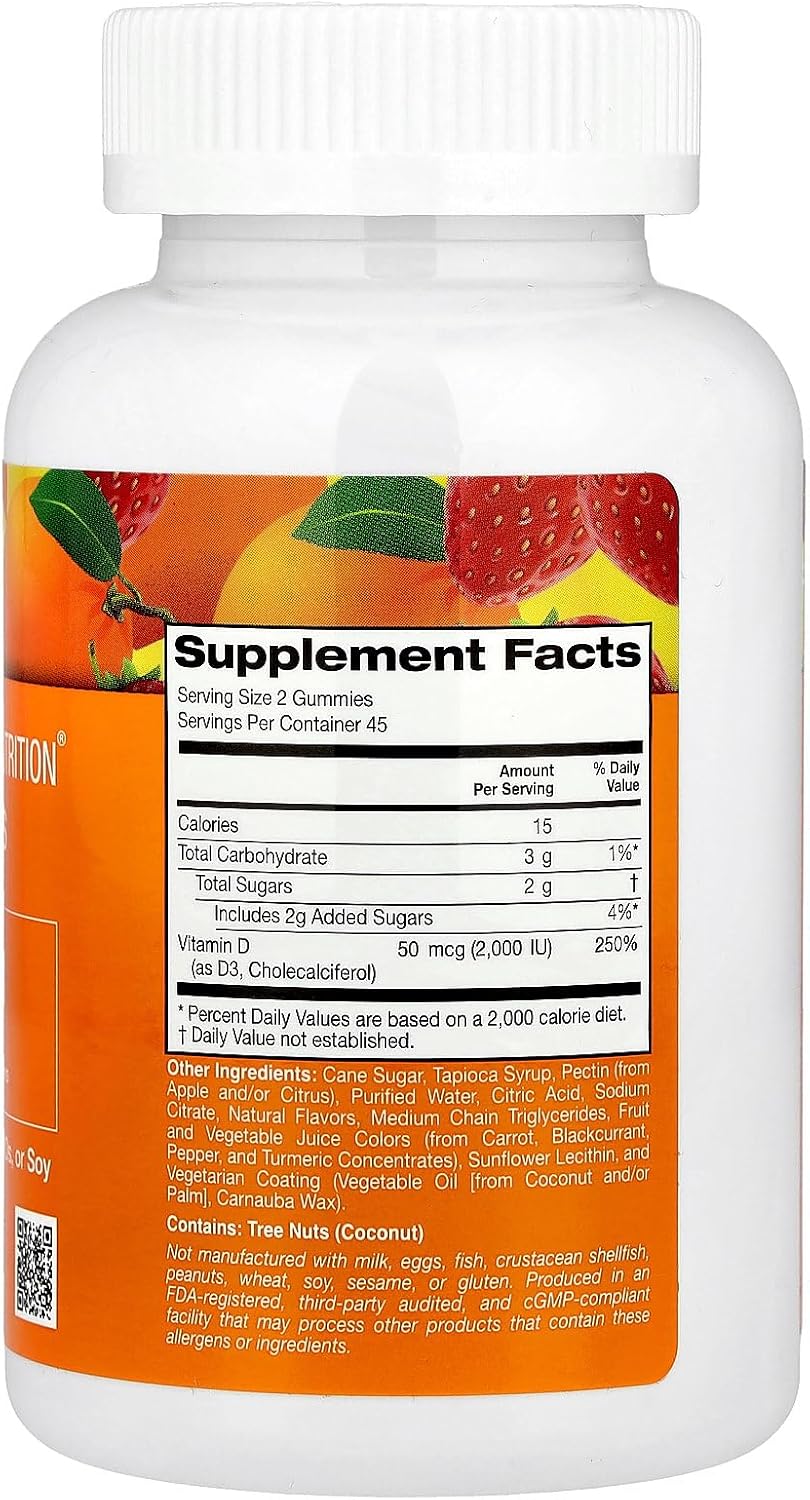 California Gold Nutrition Vitamina D3 Gominolas, Sabor Limón, Naranja y Fresa, 90 Gominolas (25 mcg / 1000 IU por Gominola)