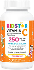 KidStar Nutrients Vitamina C Masticable, Sin Azúcar, Sabor Mandarina, 250 mg de Ascorbato de Magnesio, 60 Comprimidos
