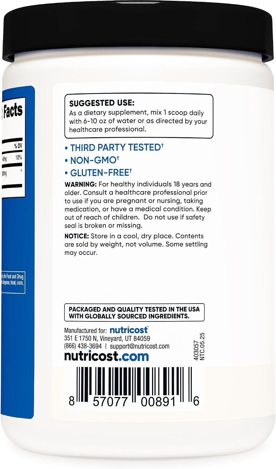 Polvo de HMB (Beta-Hidroxi Beta-Metilbutirato) de Nutricost, 250 Gramos - Sin Gluten y No GMO