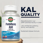 KAL Ácido Pantoténico 1000 mg - Vitamina B5 - Liberación Sostenida - 100 Comprimidos Veganos