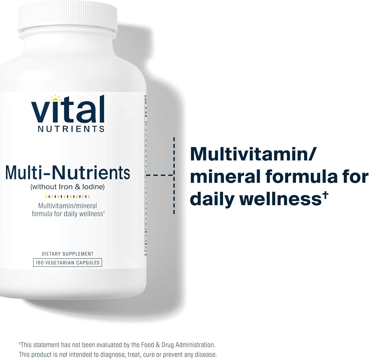 Vital Nutrients Multi-Nutrients - Multivitamínico sin hierro ni yodo, 180 cápsulas