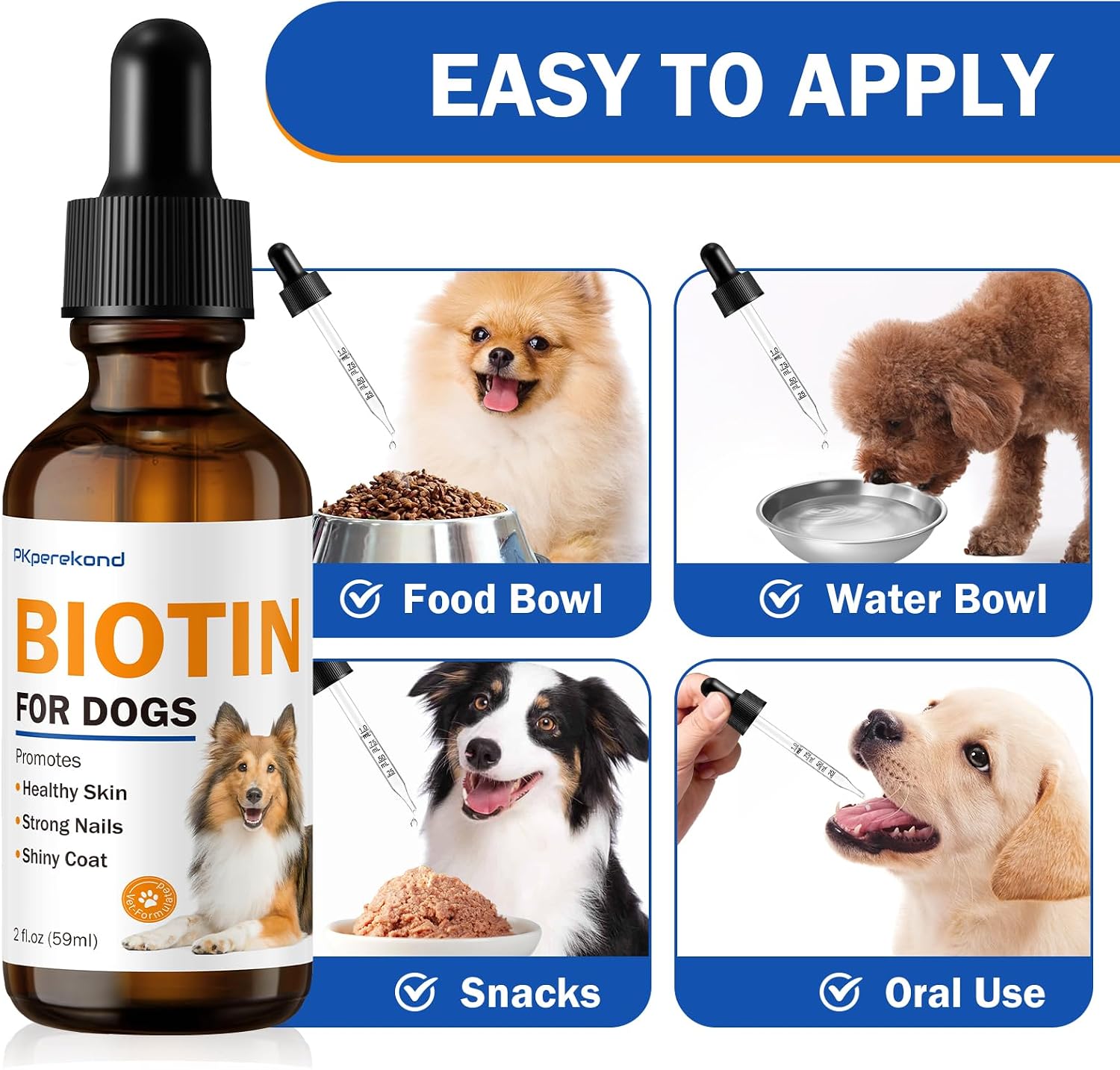 Suplemento Líquido de Biotina para Perros, 2000 mcg, con Colágeno y Vitaminas C y E, 59 ml