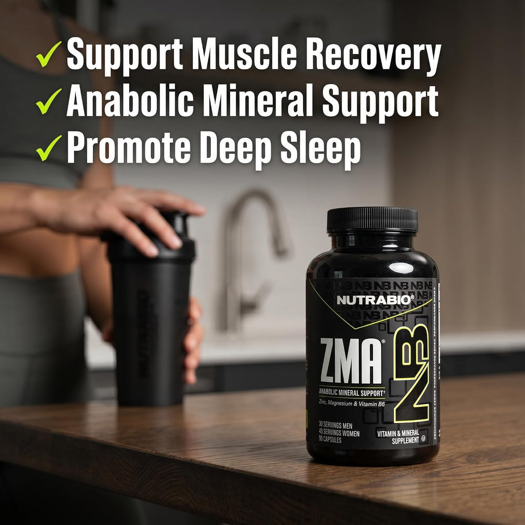NutraBio ZMA - Complemento de Zinc, Magnesio y Vitamina B6 para Hombres y Mujeres - 90 Cápsulas