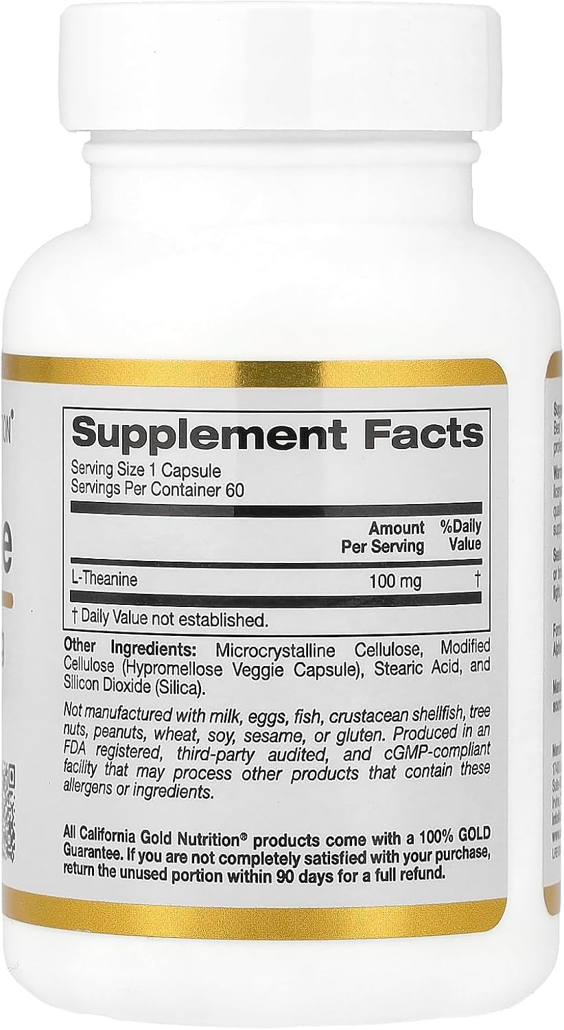 California Gold Nutrition L-Theanine con AlphaWave® 100 mg, 60 Cápsulas Vegetales