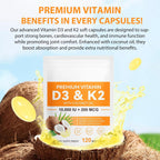 Vitamina D3 K2 10000 UI + 200 mcg MK-7, 120 Softgels - flasture