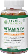 Zaytun Halal Vitamina D3 2000 UI Gomitas, Apoya la Salud Ósea e Inmune, 90 Gomitas Sabor Fruta Natural
