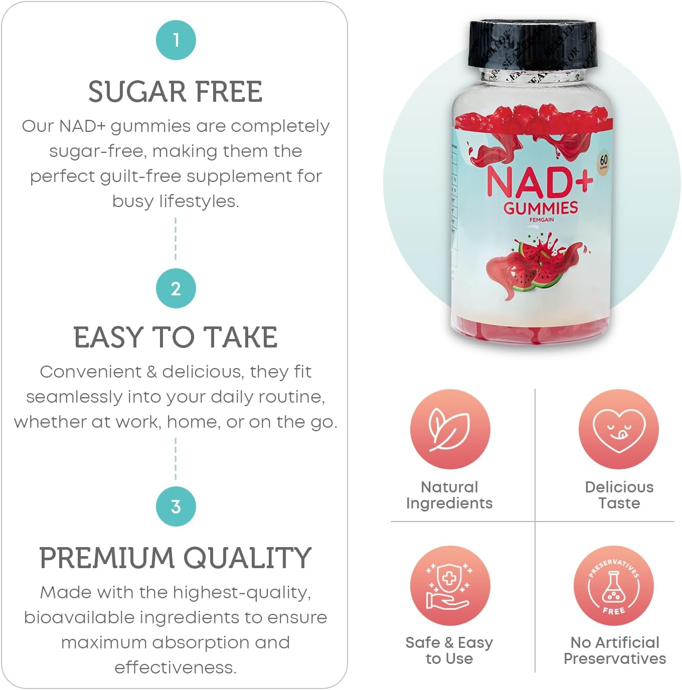NAD Gummies 1000mg | Suplemento NAD+ Sin Azúcar | FEMGAIN
