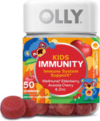 OLLY Kids Immunity Gummy - Immune Support with Wellmune, Elderberry, Vitamin C & Zinc - 50 Cherry Flavor Gummies
