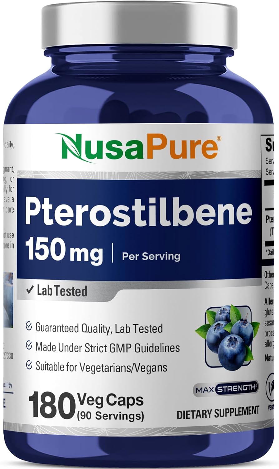 NusaPure Pterostilbene 150mg 180 Cápsulas Vegetales (No-GMO, Vegano)