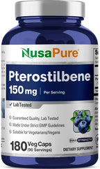 NusaPure Pterostilbene 150mg 180 Cápsulas Vegetales (No-GMO, Vegano)