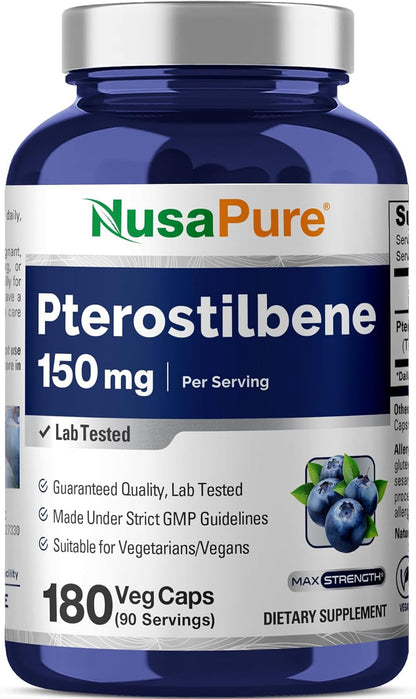 NusaPure Pterostilbene 150mg 180 Cápsulas Vegetales (No-GMO, Vegano) – Image 1