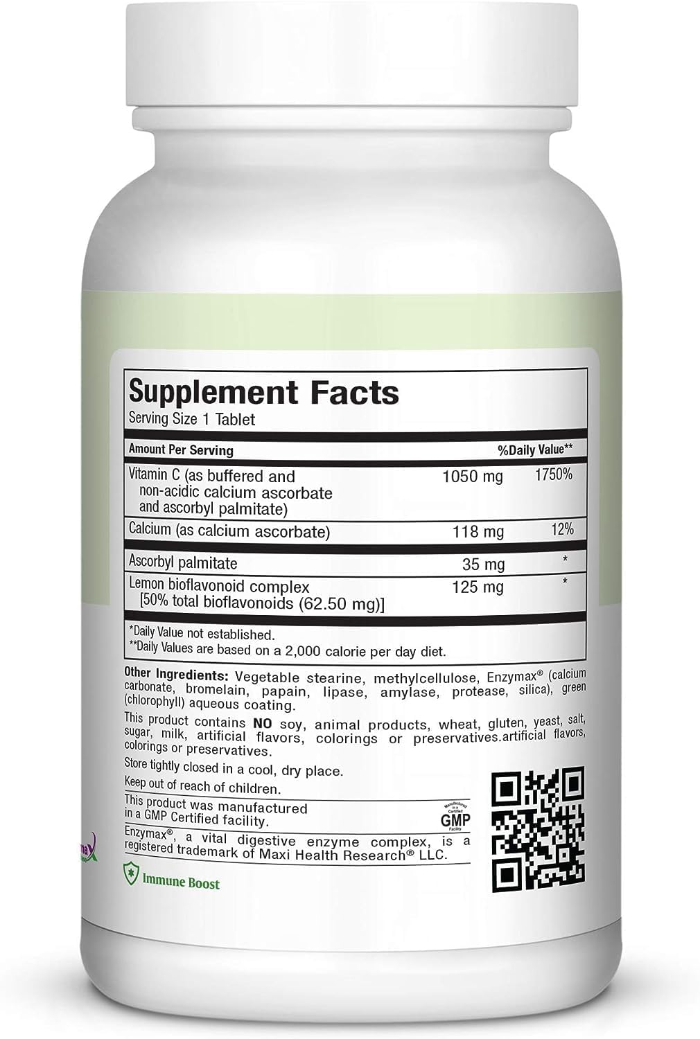 Maxi Health Vitamina C 1050mg – Buffered C Complex con Ascorbato de Calcio y Bioflavonoides – Liberación Prolongada – 90 Tabletas