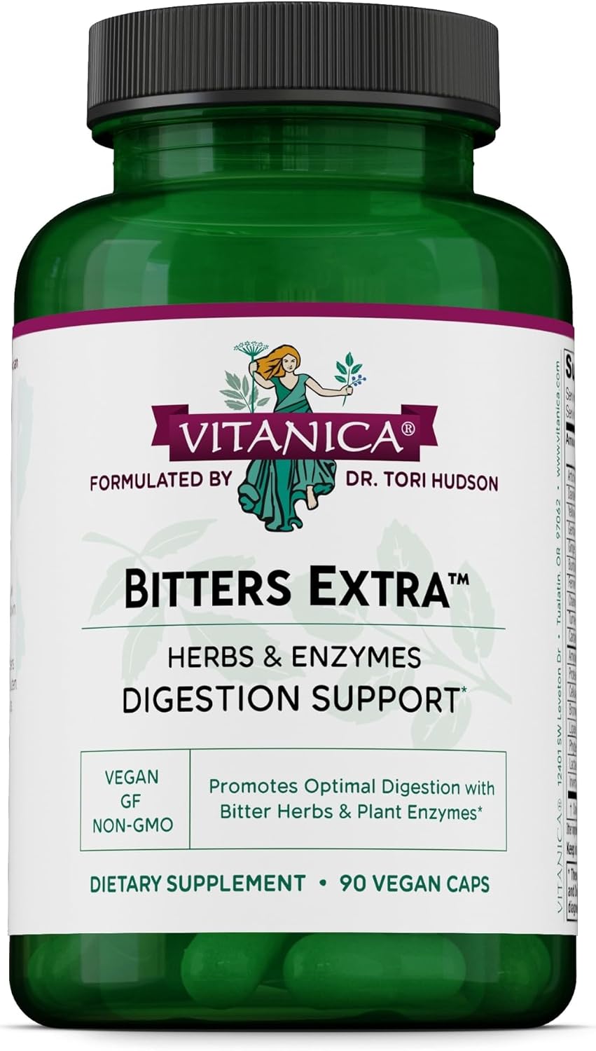 Vitanica Bitters Extra - Suplemento digestivo con raíz de diente de león y enzimas vegetales - 90 cápsulas