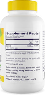 Healthy Origins Vitamina C 1000 mg (No GMO, Alta Potencia, Apoyo Inmunitario, Vegano), 360 Cápsulas Vegetales