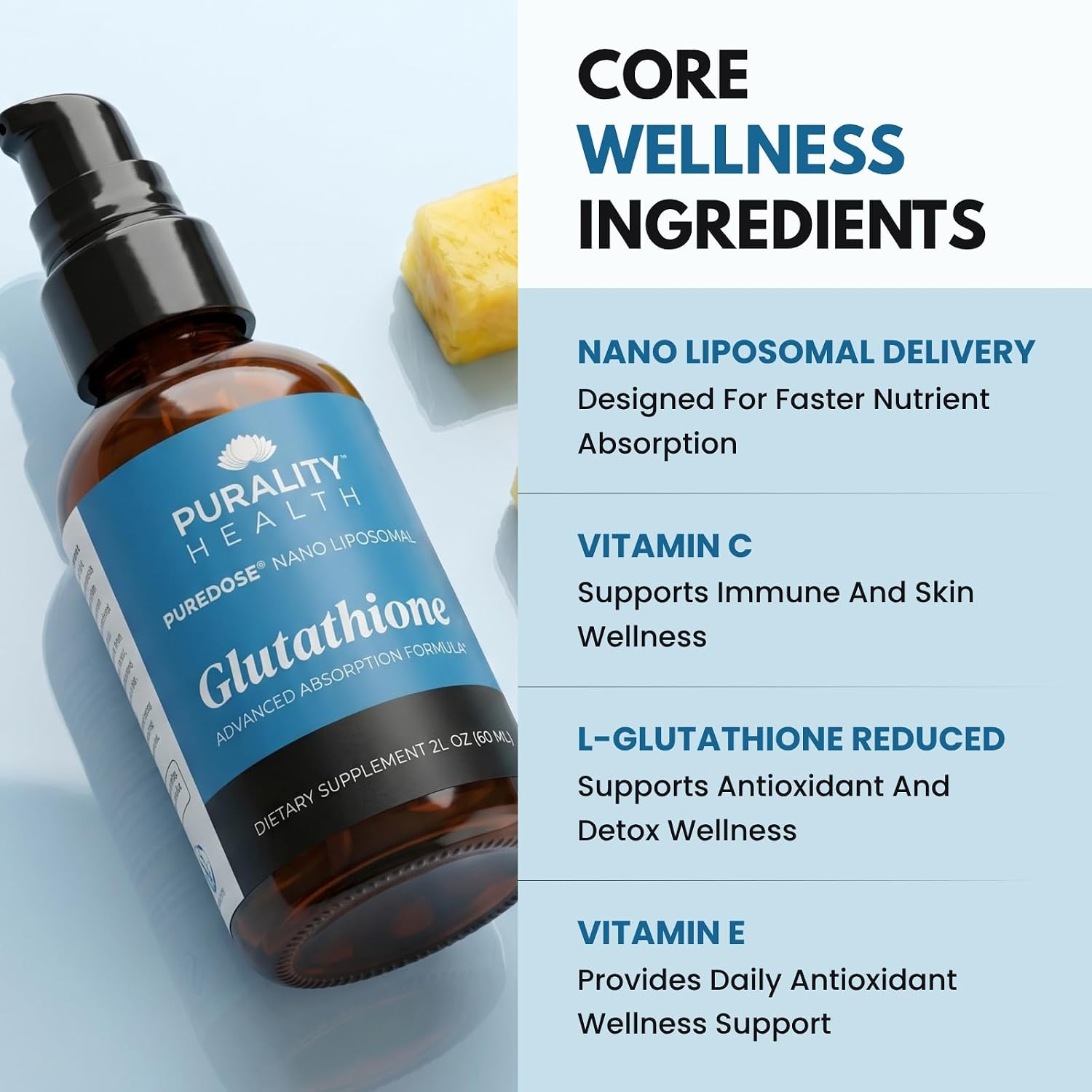 PuraTHRIVE Glutatión Liposomal Nano con Vitamina C | 30 Días de Suministro | Sabor Piña