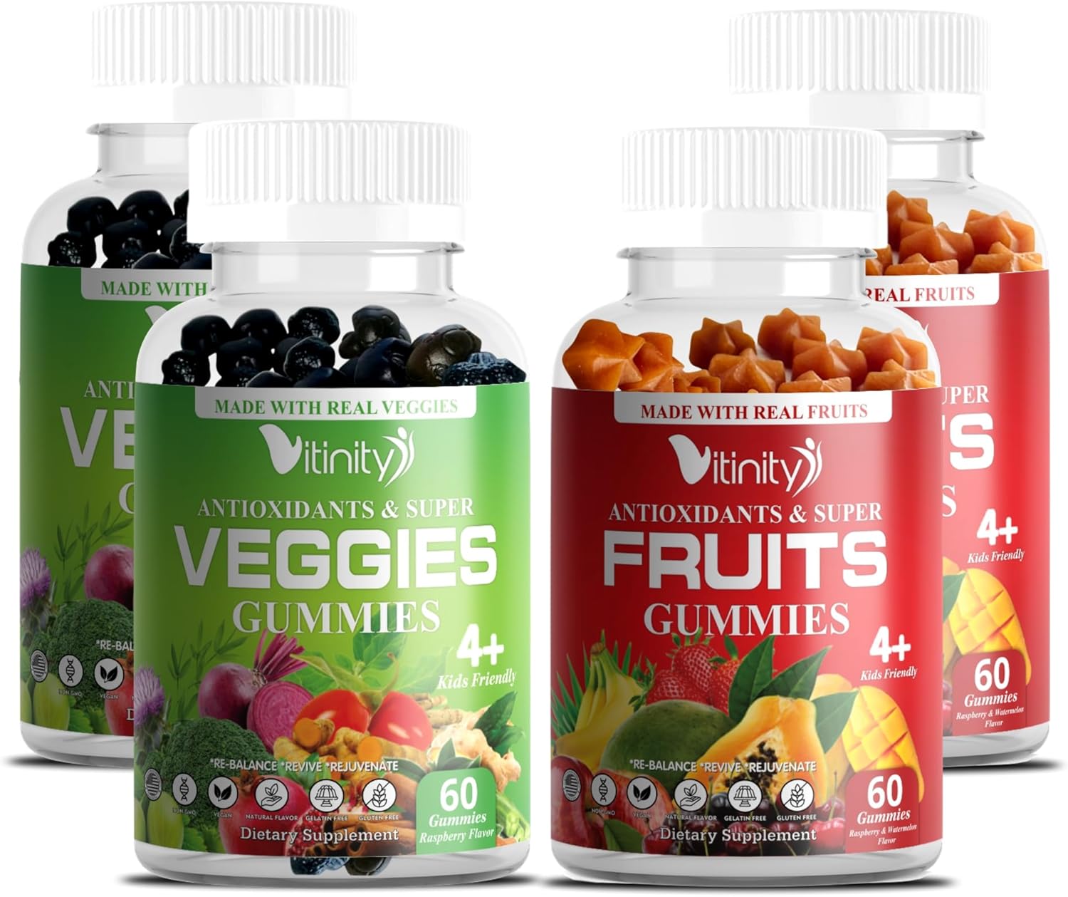 VITINITY Super Greens Multivitamin Gummies - 30 Superalimentos para Adultos y Niños - Sin OGM, Sin Gluten, Sin Azúcar