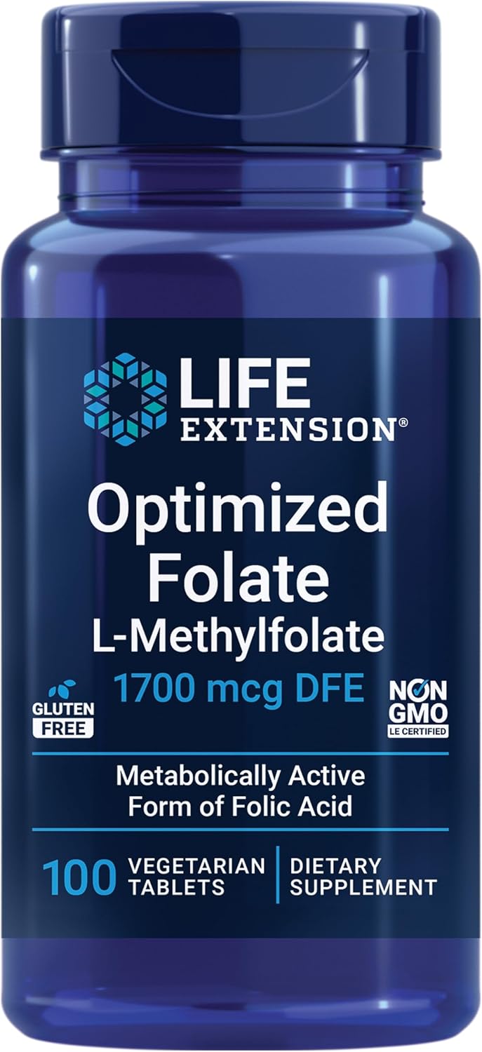Life Extension Folato Optimizado - L-metilfolato - 1700 mcg DFE, 100 Comprimidos Vegetarianos