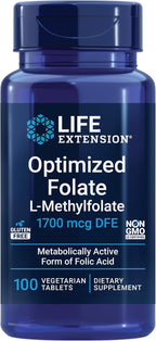 Life Extension Folato Optimizado - L-metilfolato - 1700 mcg DFE, 100 Comprimidos Vegetarianos