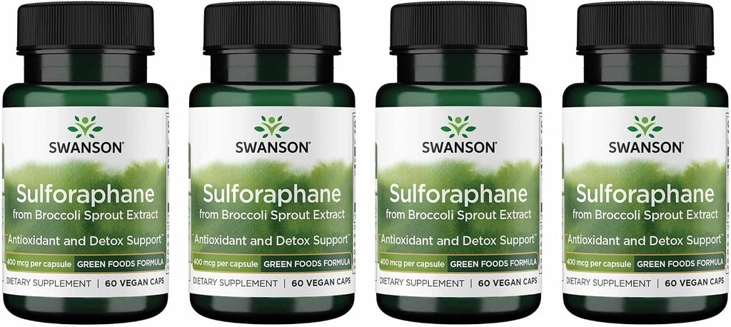 Swanson Sulforafano Extracto de Brócoli - 400 mcg, 60 Cápsulas Veganas (Pack de 4)