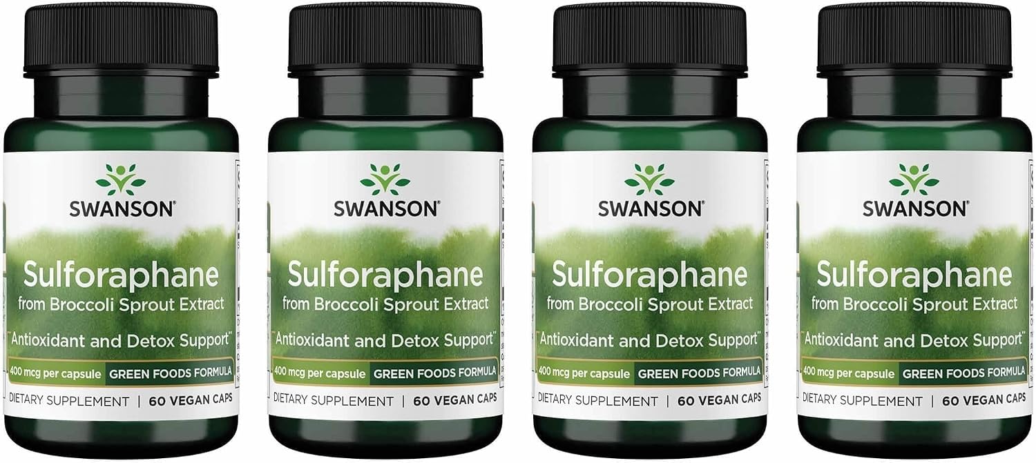 Swanson Sulforafano Extracto de Brócoli - 400 mcg, 60 Cápsulas Veganas (Pack de 4)