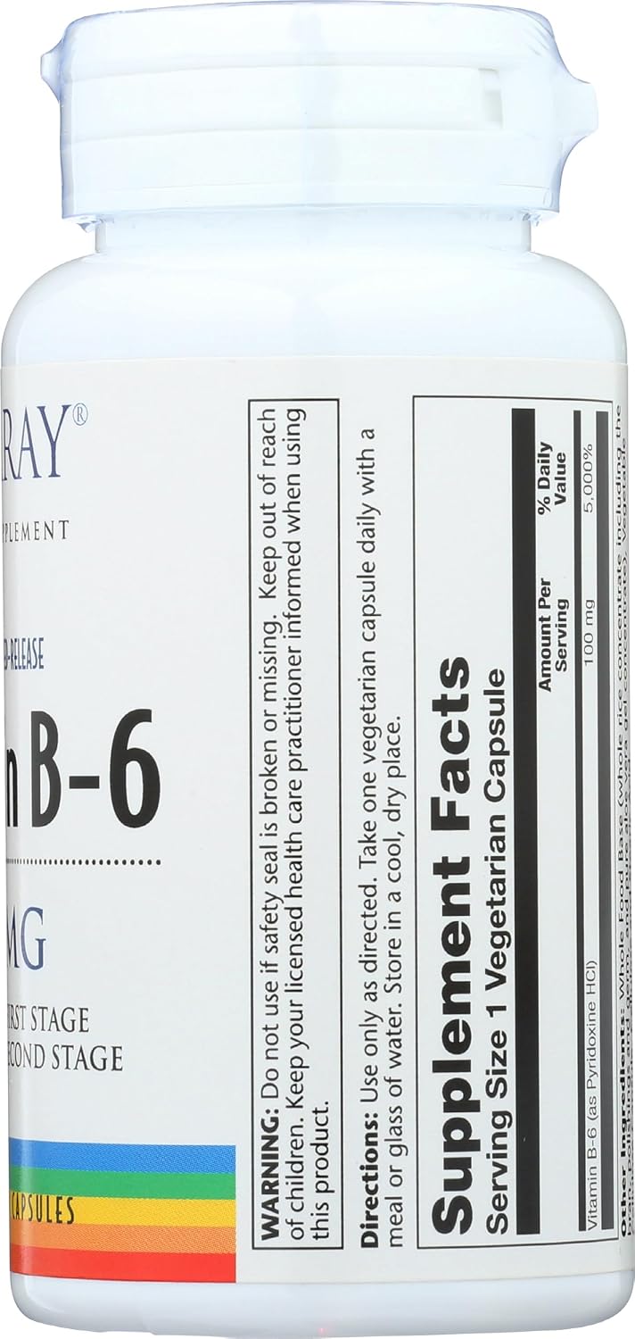 Solaray Vitamina B6 100mg Liberación Prolongada, 60 Comprimidos
