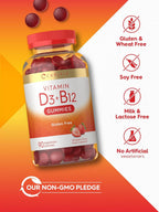 Carlyle Vitamina D3 + B12 Complex Gominolas | 90 uds | Vegetariano, No GMO, Sin Gluten | Sabor Fresa
