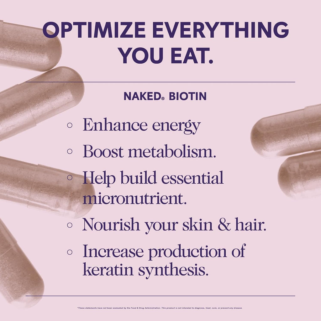 NAKED Biotina 10,000mcg – 120 Cápsulas – Suplemento de Vitamina B7
