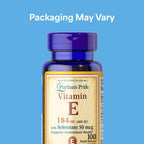 Puritan's Pride Vitamina E 184 mg (400 UI) con Selenio 50 mcg, 100 Cápsulas Blandas de Liberación Rápida