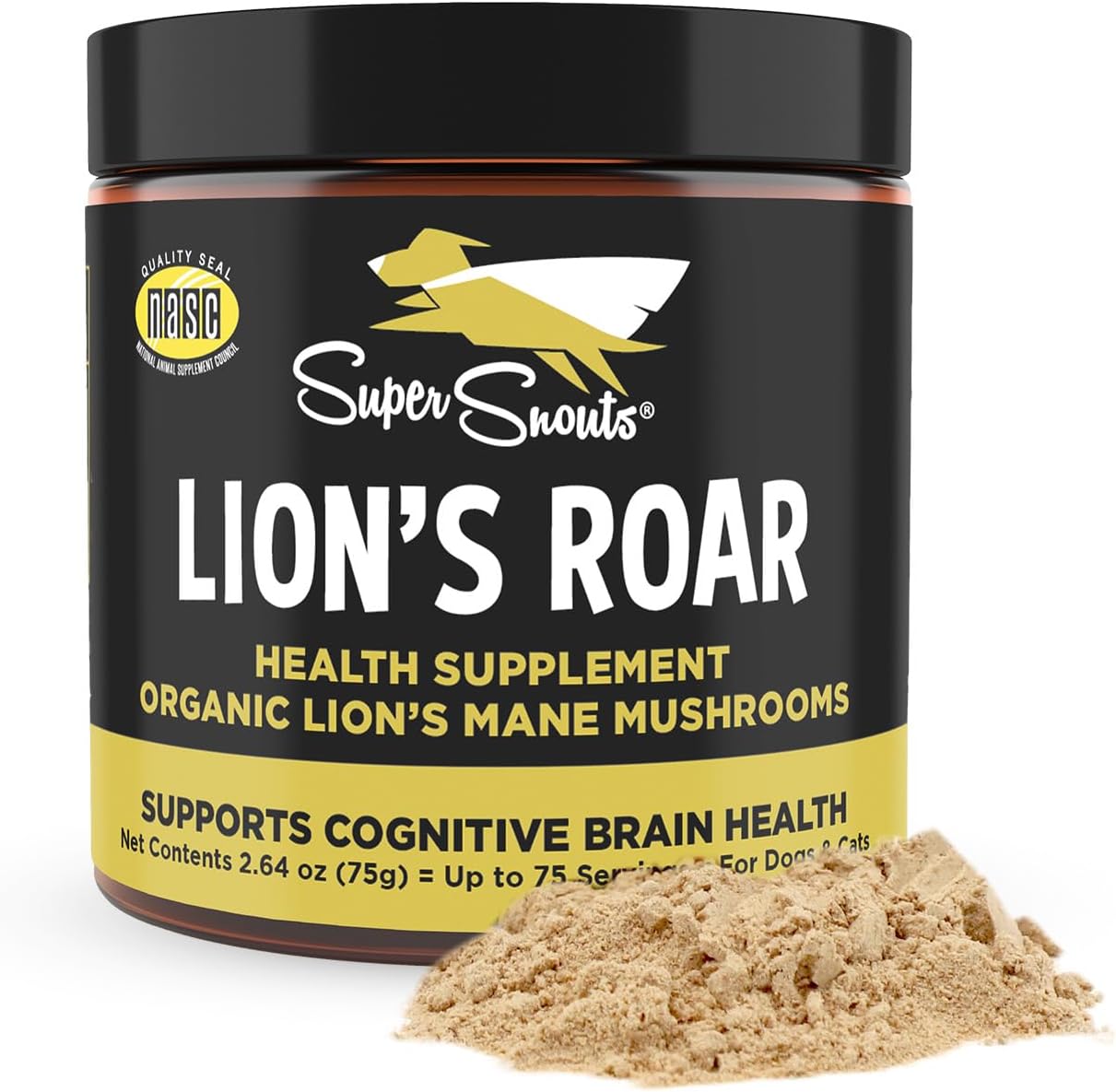 Super Snouts Lion's Roar – Suplemento de Hongo Melena de León para Perros y Gatos, 2.64 oz (75 g)
