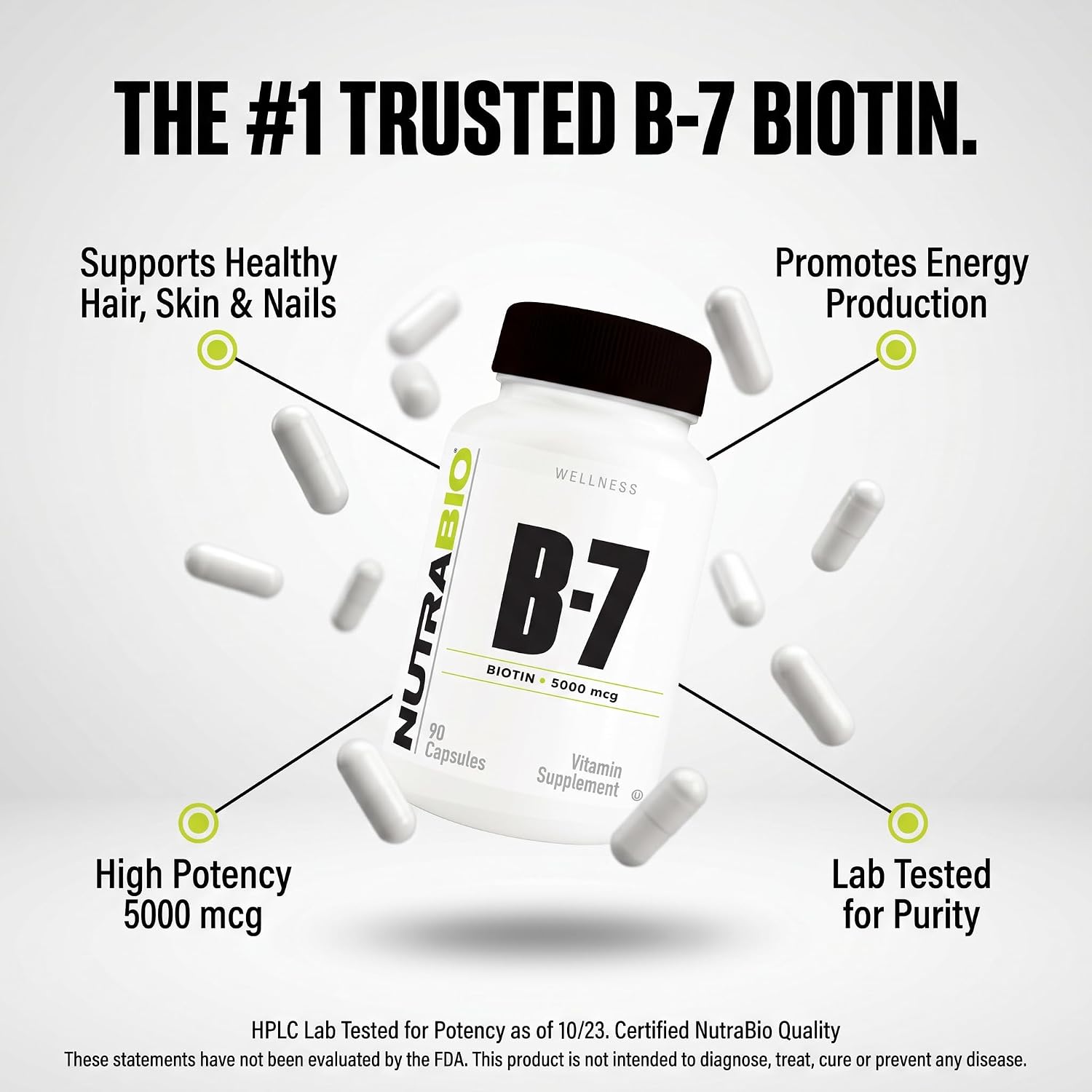 NutraBio Biotina (Vitamina B-7) 5000mcg - 90 Cápsulas Vegetales
