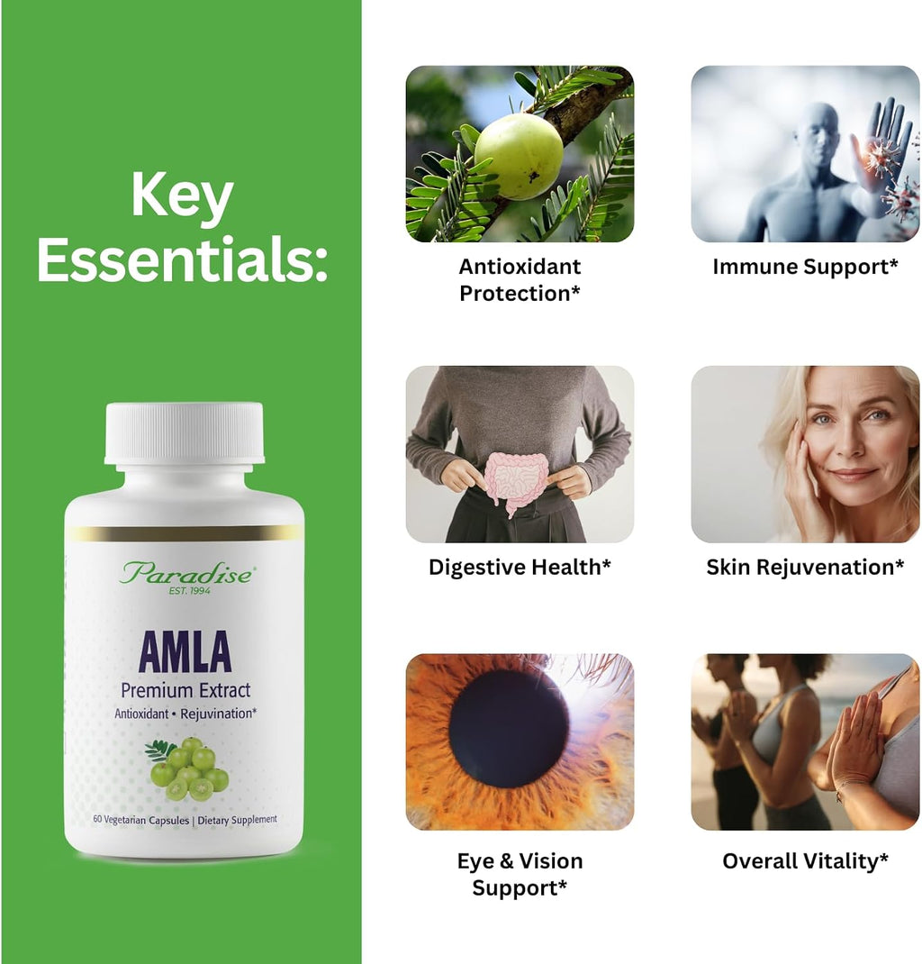 Paradise Herbs Amla – Organic Full-Spectrum Vitamin C, 250 mg, 60 Vegetable Capsules