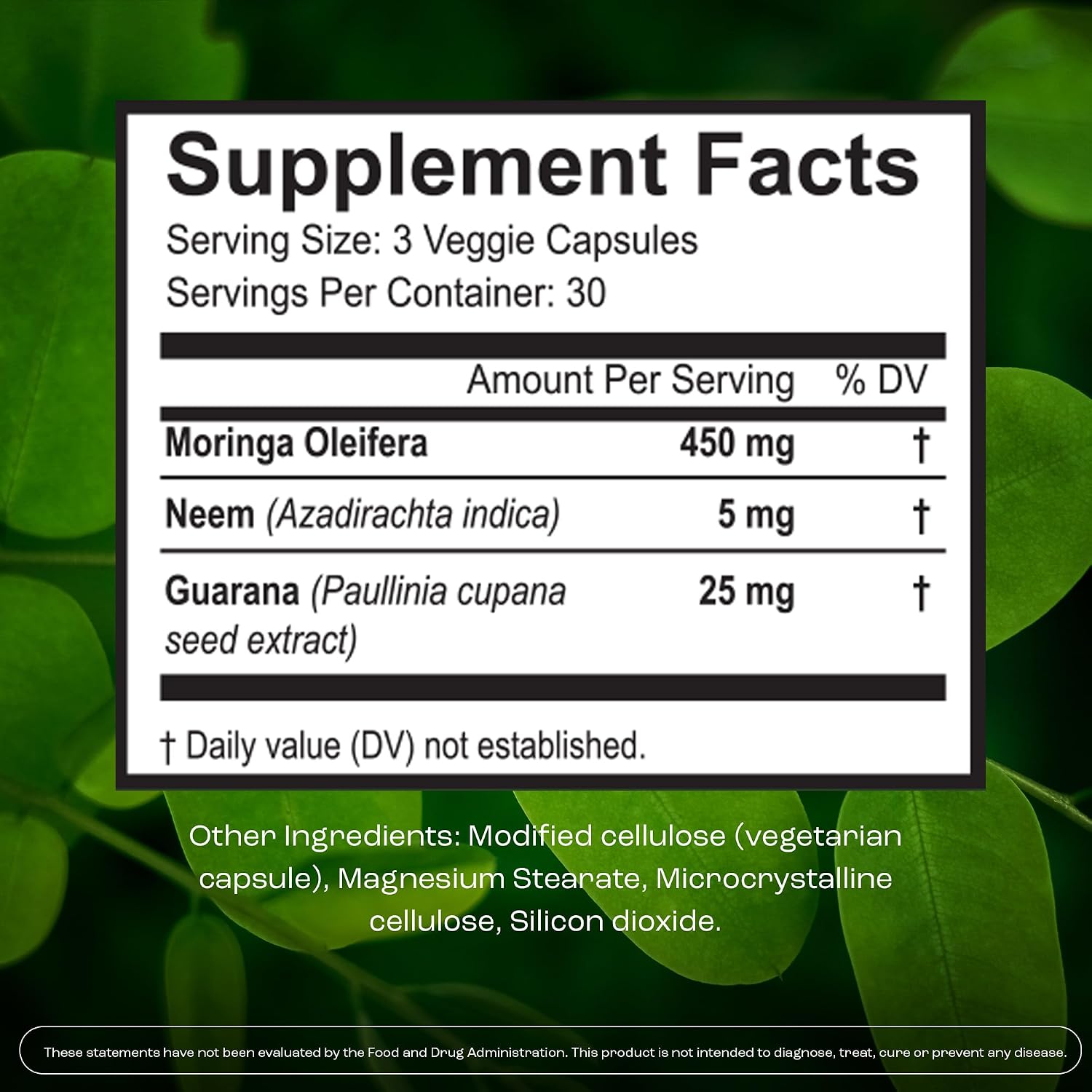 NIWALI Moringa Oleifera + Neem Suplemento Nutritivo | Apoyo Inmunitario y Energía | 90 Cápsulas (30 Días)
