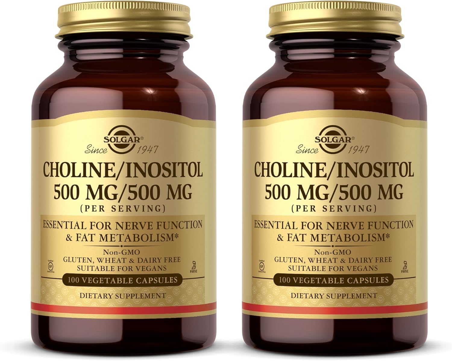 Solgar Choline/Inositol 500 mg/500 mg, 100 Cápsulas Vegetales (Pack de 2)