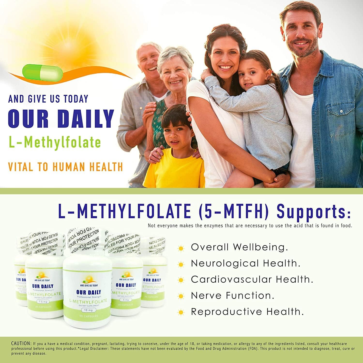 Our Daily Vites L-Metilfolato 1 mg (1000 mcg) - Folato Activo 5-MTHF - 270 Cápsulas Vegetales