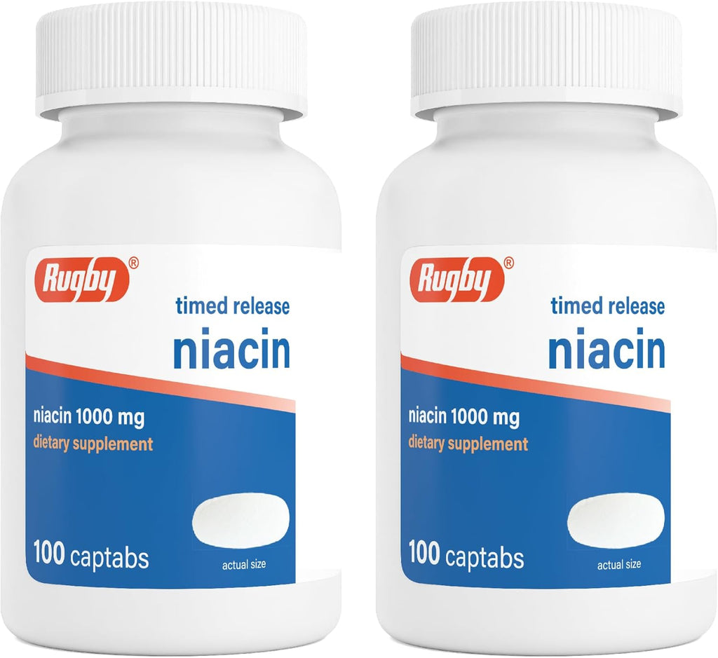 Rugby Niacina de Liberación Prolongada 1000 mg, 100 Comprimidos (Paquete de 3)