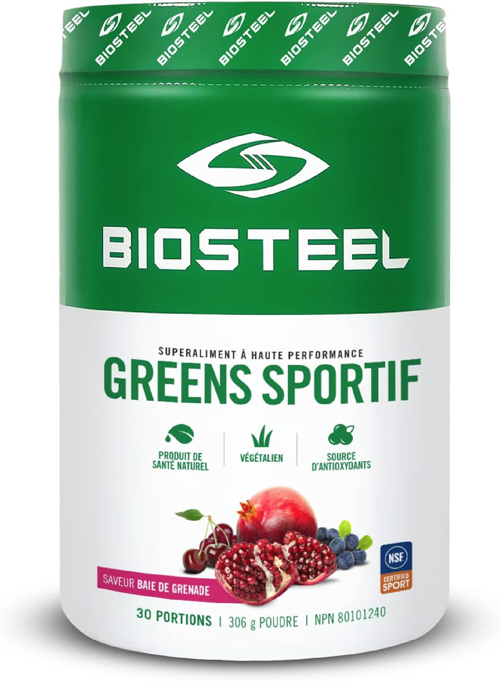 BIOSTEEL Sport Greens Powder, Superfood en Polvo de Alto Rendimiento, Fórmula No-GMO, Sabor Pomegranate Berry, 30 Servicios