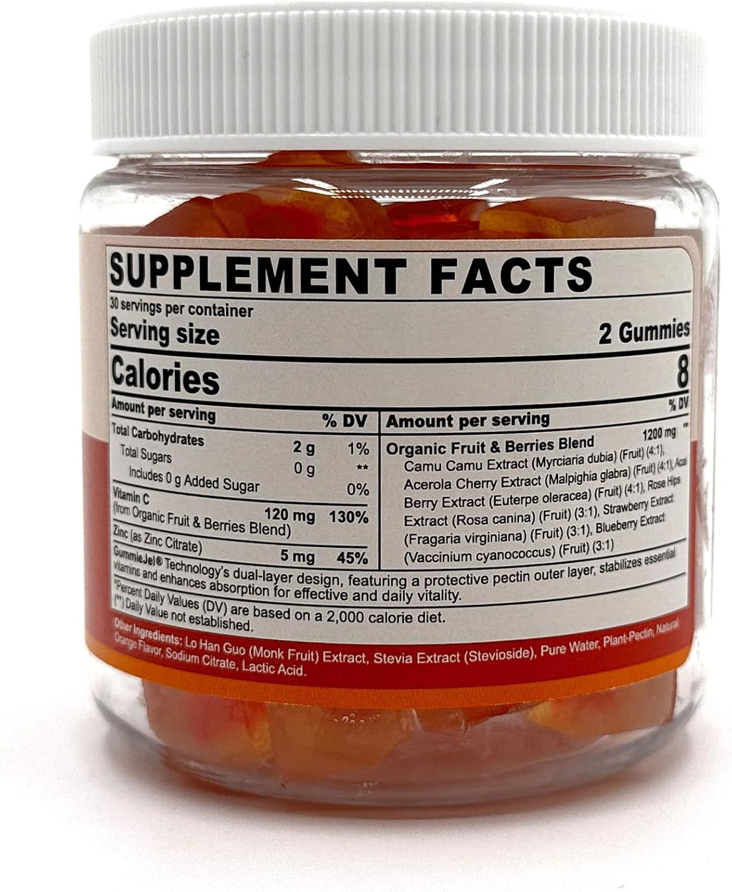 Organic Vitamin C Gummies 120mg for Adults, Sugar Free, Daily Immune Defense, Raw Antioxidant, 100% Whole Food Chewable Vitamin C Supplement from 1200mg Berries & Fruits for Collagen, Vegan, 60 Counts