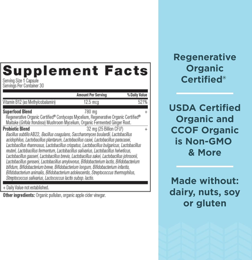 Ancient Nutrition Probióticos Orgánicos Regenerativos – 25 Mil Millones UFC – 30 Cápsulas