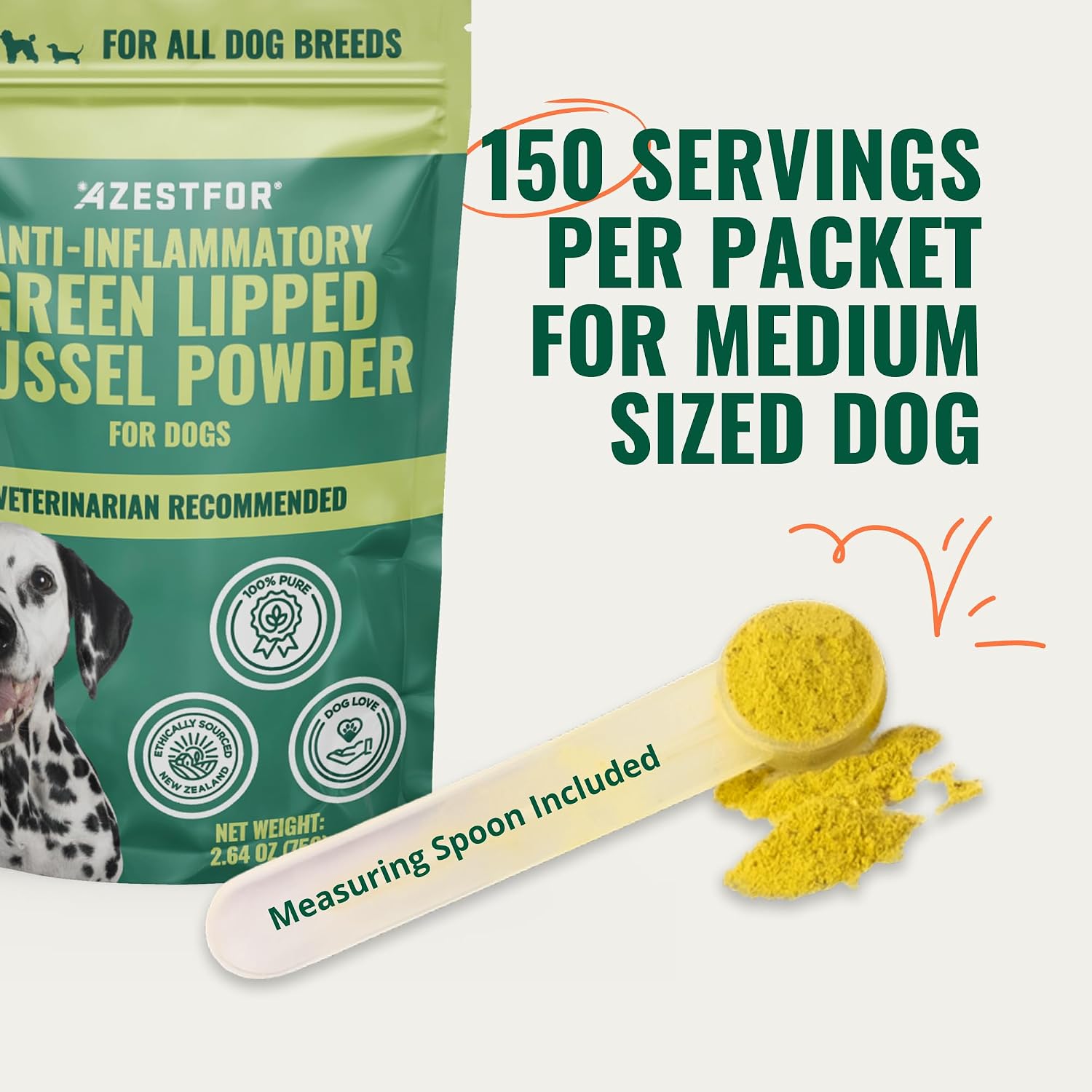 Azestfor Polvo de Mejillón de Labio Verde Antiinflamatorio para Perros