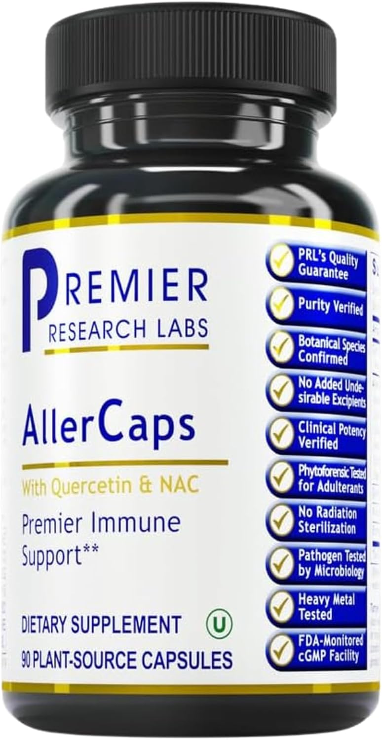 Premier Research Labs AllerCaps – Suplemento para la salud pulmonar con NAC, bromelina, reishi y quercetina – 60 cápsulas vegetales