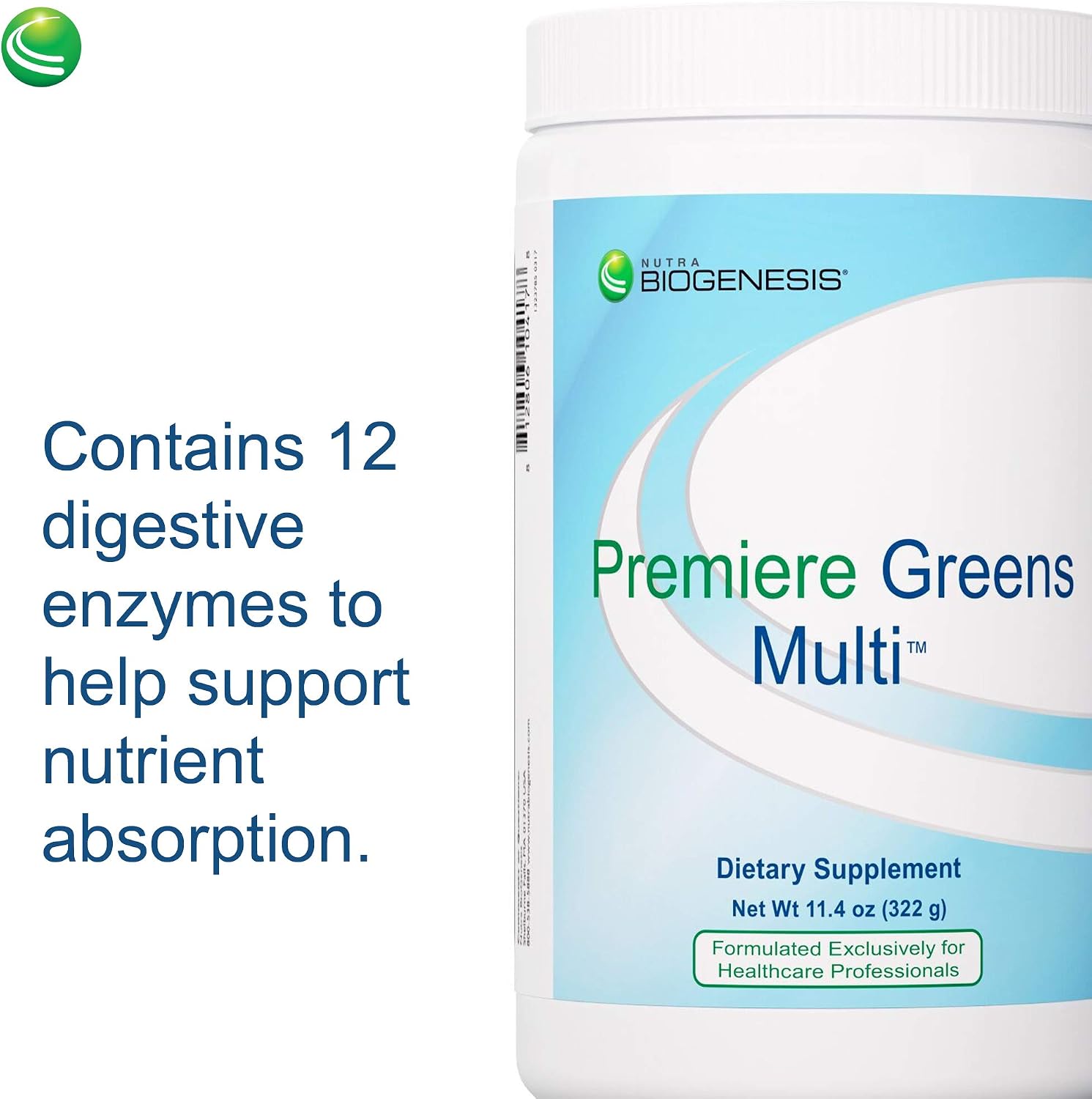 BioGenesis Premiere Greens Multi Fine Powder, Vainilla Baya, 392 Gramos
