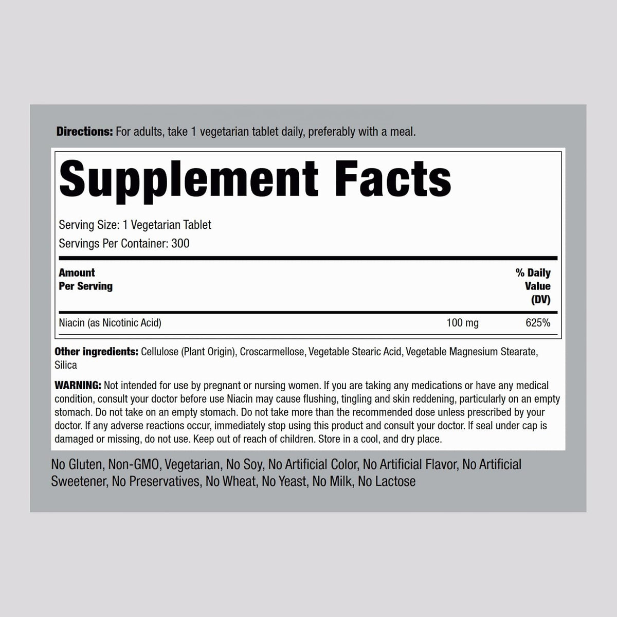 Piping Rock Niacina 100mg - 300 Comprimidos – Contribuye al funcionamiento normal del sistema nervioso. – Image 2