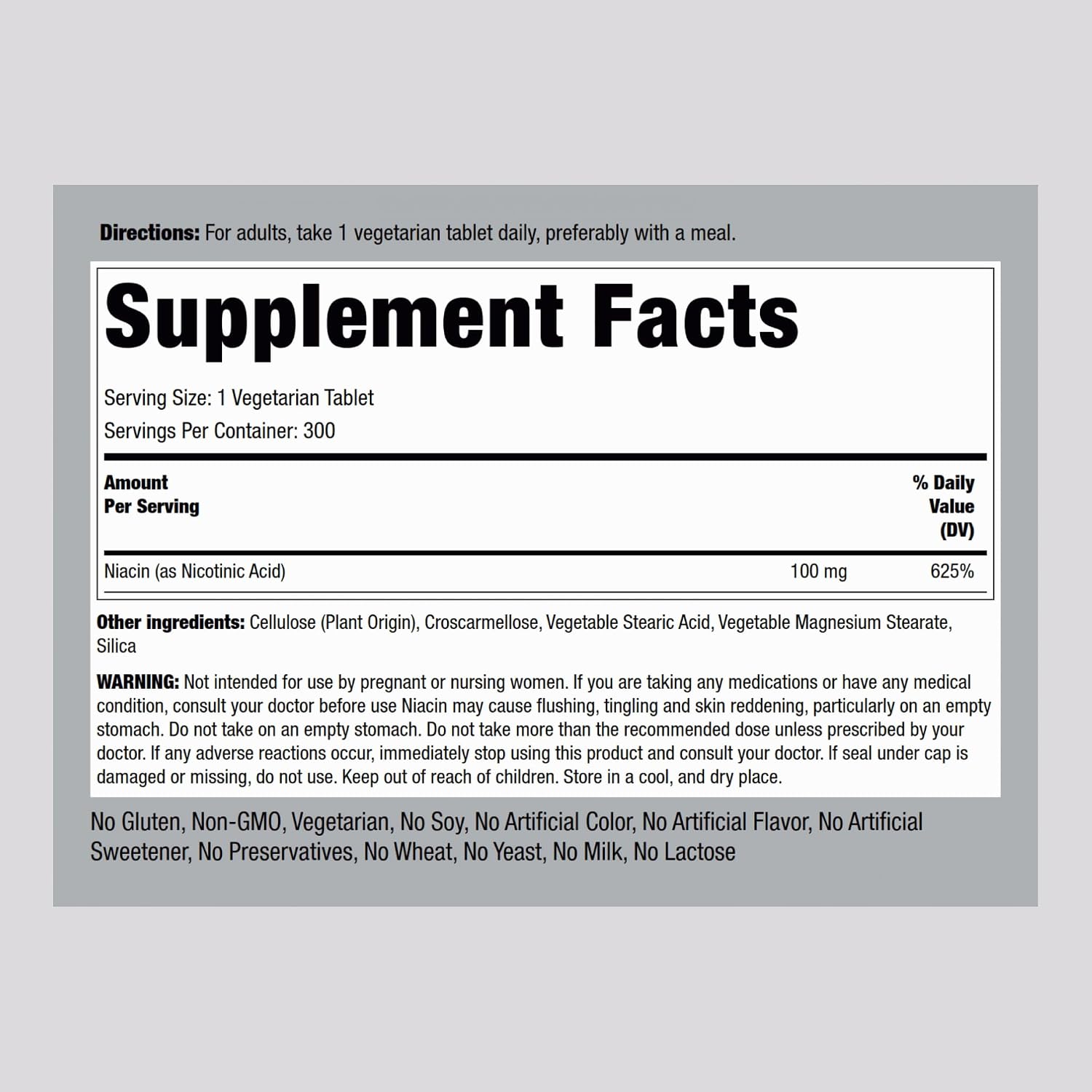 Piping Rock Niacina 100mg - 300 Comprimidos