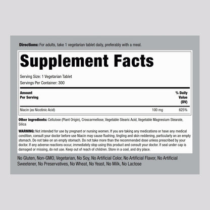 Piping Rock Niacina 100mg - 300 Comprimidos – Contribuye al funcionamiento normal del sistema nervioso. – Image 2