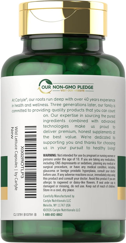 Carlyle Extracto de Lechuga Silvestre | 200 Cápsulas | Suplemento de Hoja Herbácea | Sin OGM y Sin Gluten – Image 3