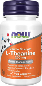 NOW L-Theanine 200 mg, 60 Cápsulas Veganas