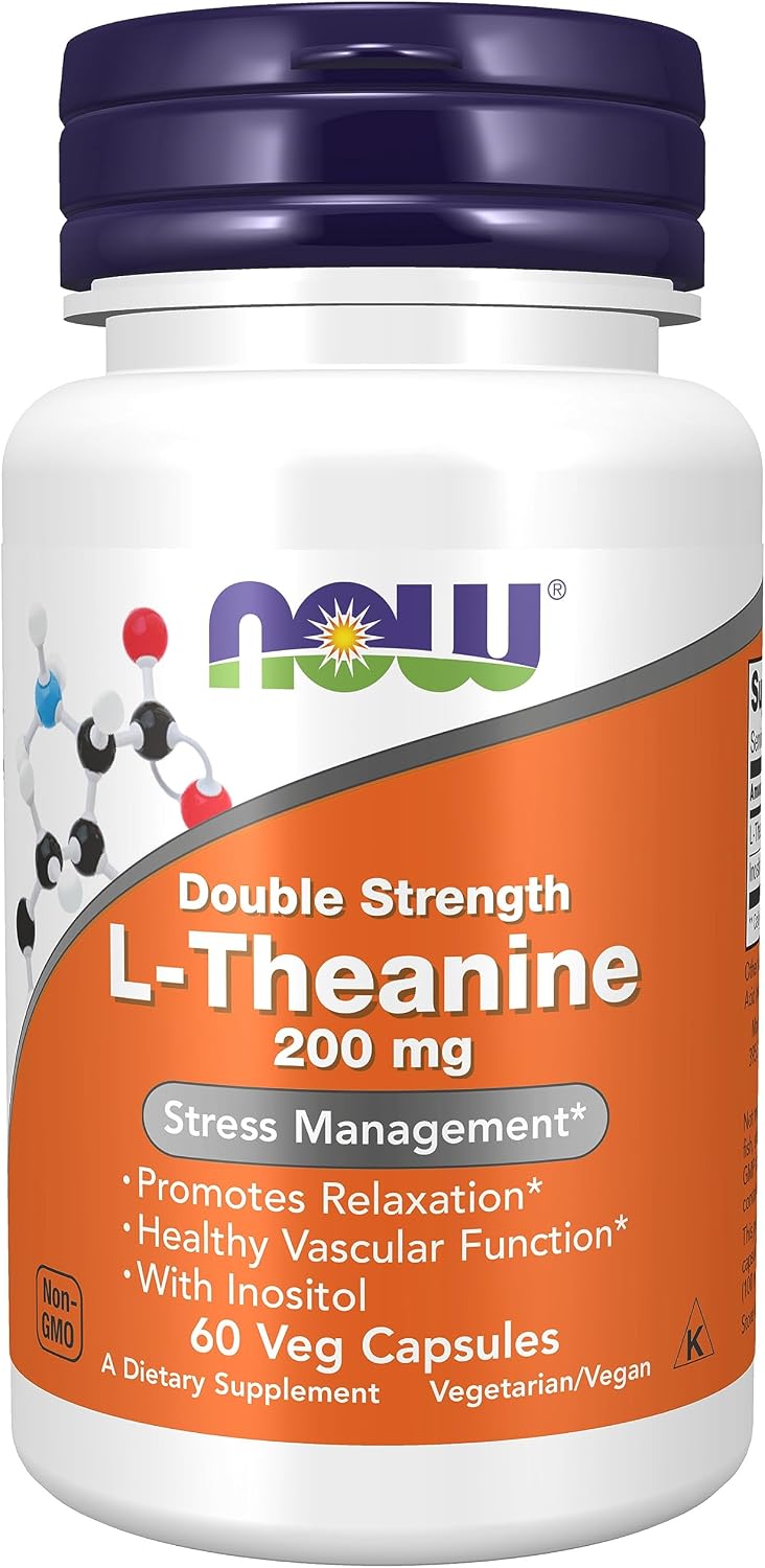 NOW L-Theanine 200 mg, 60 Cápsulas Veganas