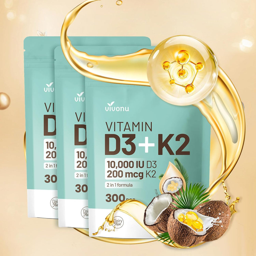 VivoNu Vitamina D3 10000 UI + K2 MK-7 200 mcg, 900 Cápsulas (3x300)