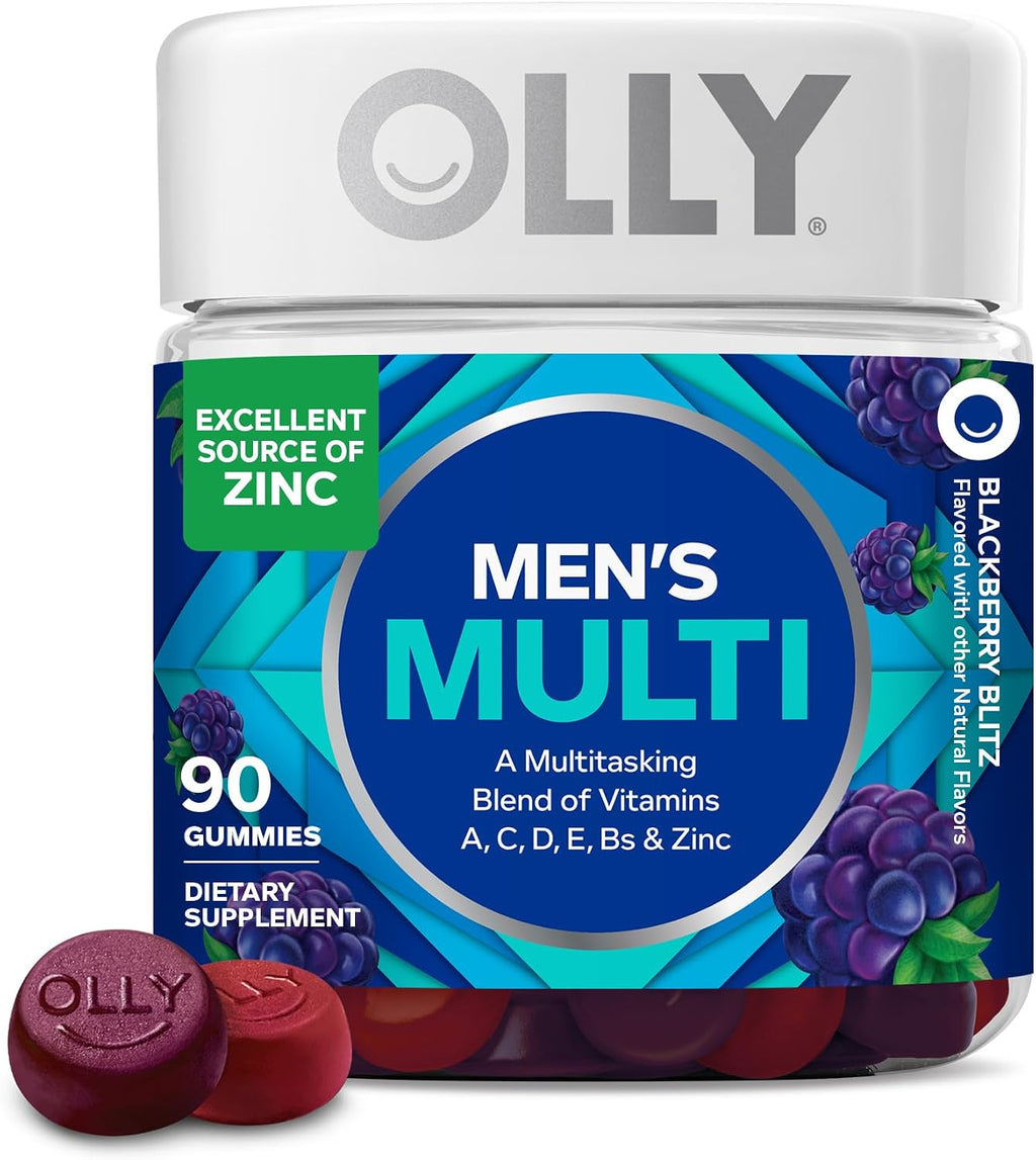 OLLY Multivitamínico Gomitas para Hombres, Vitaminas A, C, D, E, B, Zinc, Sabor a Mora, 90 Gomitas (Suministro para 45 Días)