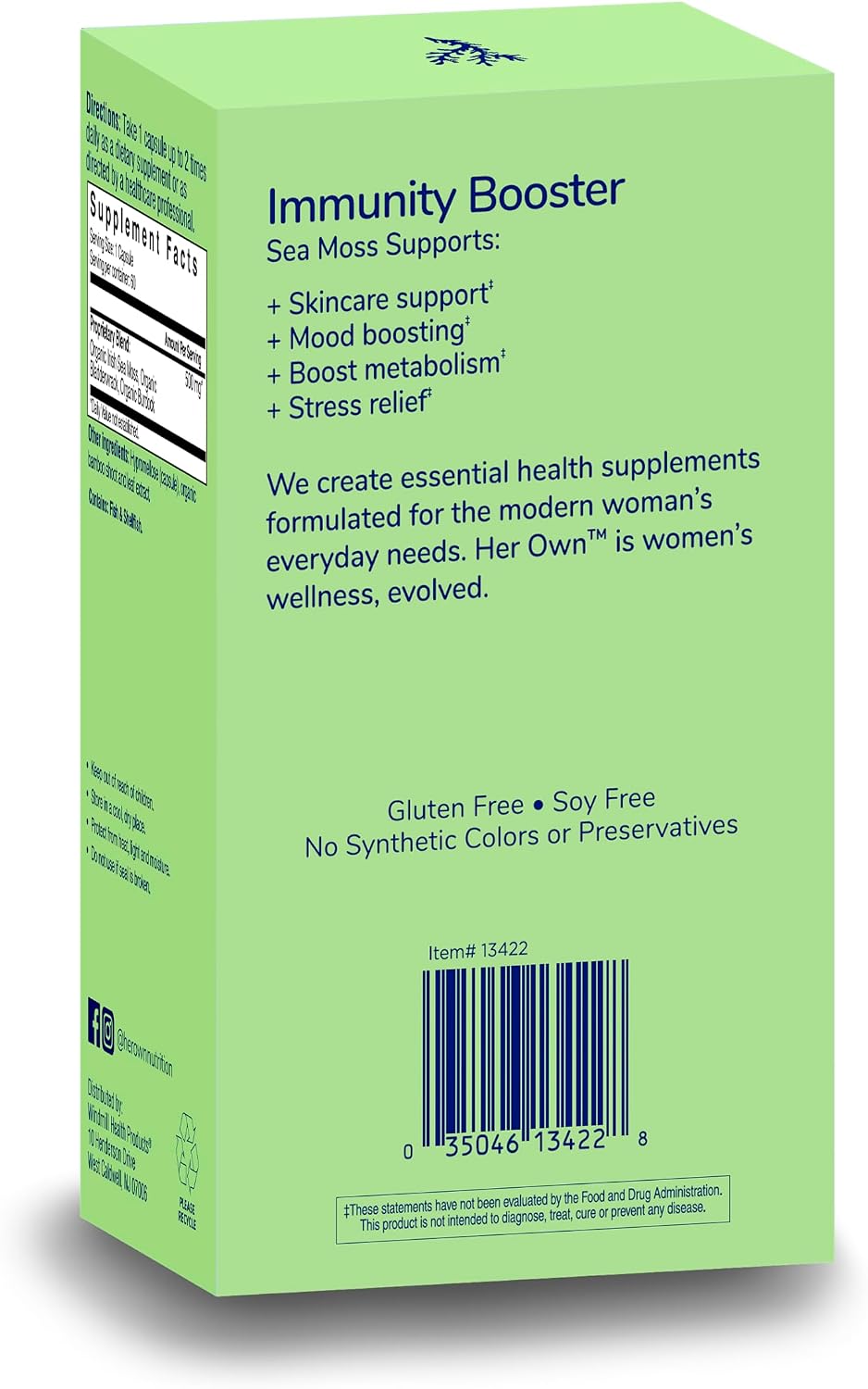 Her Own Irish Sea Moss Cápsulas - Musgo Irlandés con Bardana y Fucus - Apoyo Detox, Inmunidad, Piel Saludable y Metabolismo - 60 Cápsulas